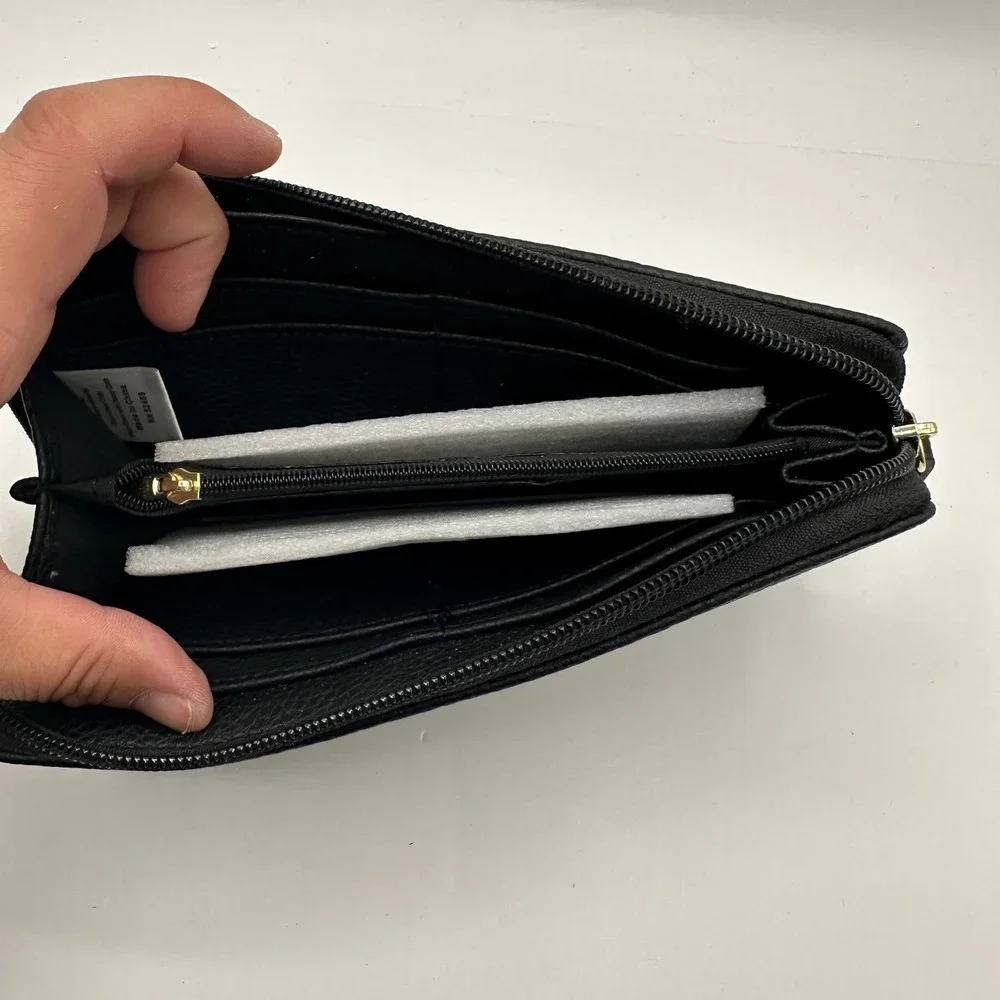 Black Women's Zip Wallet with Gold Accent